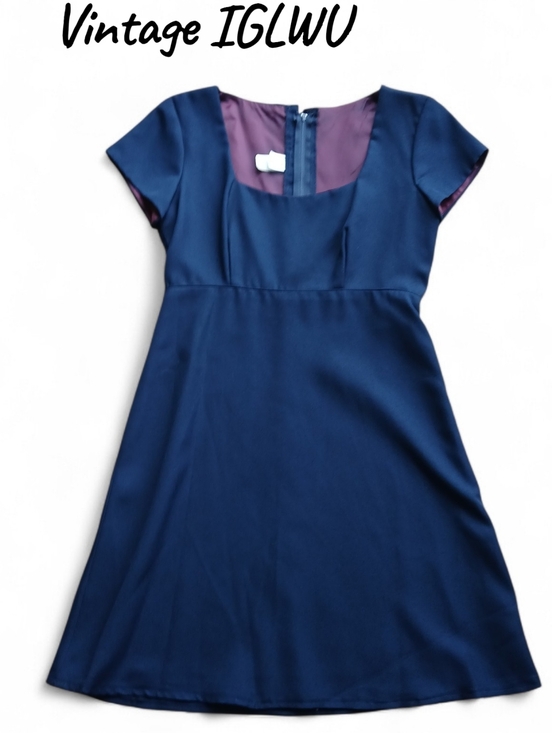Dresses & Skirts - IGLWU Vintage Women's Size Small Navy Fit-and-Flare Dress with Purple Lining